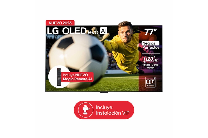 Vista frontal de TV LG 77” OLED evo AI C6 – Gran formato con inteligencia AI OLED77C6PSA